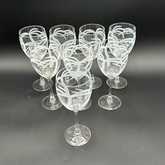 Palm Tree Wine Glasses All Pupose by Rolf, Etched Glass Set of 5 - Picture 1 of 11